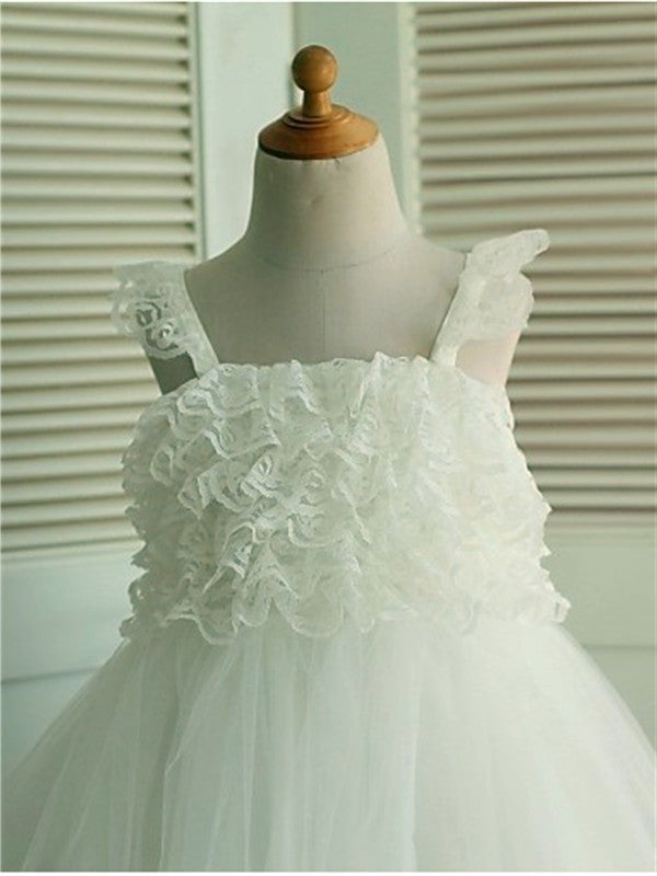 A-line/Princess Sleeveless Straps Ruffles Tea-Length Organza Flower Girl Dresses DEP0007782