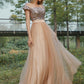 A-Line/Princess Tulle Sequin Off-the-Shoulder Sleeveless Floor-Length Bridesmaid Dresses DEP0005006