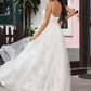 A-Line/Princess Lace Ruffles Spaghetti Straps Sleeveless Sweep/Brush Train Wedding Dresses DEP0006402