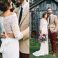 Sheath/Column 3/4 Sleeves Lace Off-the-Shoulder Bowknot Sweep/Brush Train Wedding Dresses DEP0006241