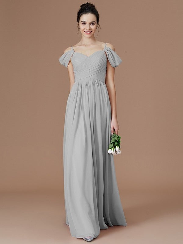 A-Line/Princess Off-the-Shoulder Sleeveless Ruched Floor-Length Chiffon Bridesmaid Dresses DEP0005324