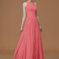 A-Line/Princess Halter Sleeveless Floor-Length Ruched Chiffon Bridesmaid Dresses DEP0005325