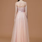 A-Line/Princess Bateau Sleeveless Floor-Length Applique Tulle Bridesmaid Dresses DEP0005365