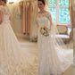 A-Line/Princess Sash/Ribbon/Belt Short Sleeves Square Court Train Applique Lace Wedding Dresses DEP0006475