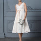 A-Line/Princess V-neck Sleeveless Knee-Length Lace Bowknot Wedding Dresses DEP0006531