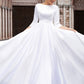 A-Line/Princess Satin Bowknot Bateau 3/4 Sleeves Sweep/Brush Train Wedding Dresses DEP0006140
