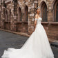 A-Line/Princess Off-the-Shoulder Tulle Sleeveless Ruched Court Train Wedding Dresses DEP0006089