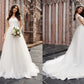 A-Line/Princess Applique Off-the-Shoulder Sleeveless Tulle Court Train Wedding Dresses DEP0005991