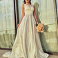A-Line/Princess Satin Ruffles Scoop Sleeveless Sweep/Brush Train Wedding Dresses DEP0006204