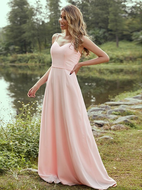 A-Line/Princess Chiffon Sash/Ribbon/Belt Sweetheart Sleeveless Floor-Length Bridesmaid Dresses DEP0004947