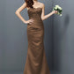 Trumpet/Mermaid Strapless Pleats Sleeveless Long Satin Bridesmaid Dresses DEP0005027