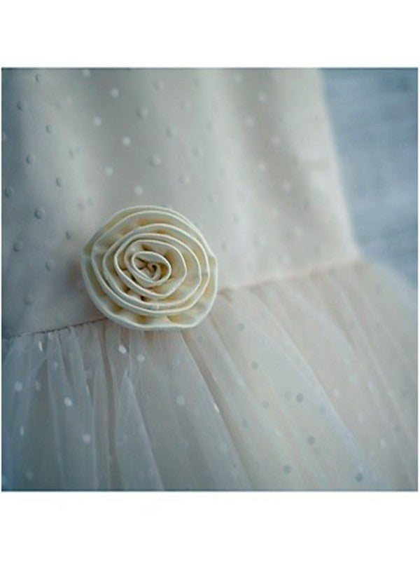 A-line/Princess Scoop Sleeveless Hand-made Flower Tea-Length Tulle Flower Girl Dresses DEP0007659