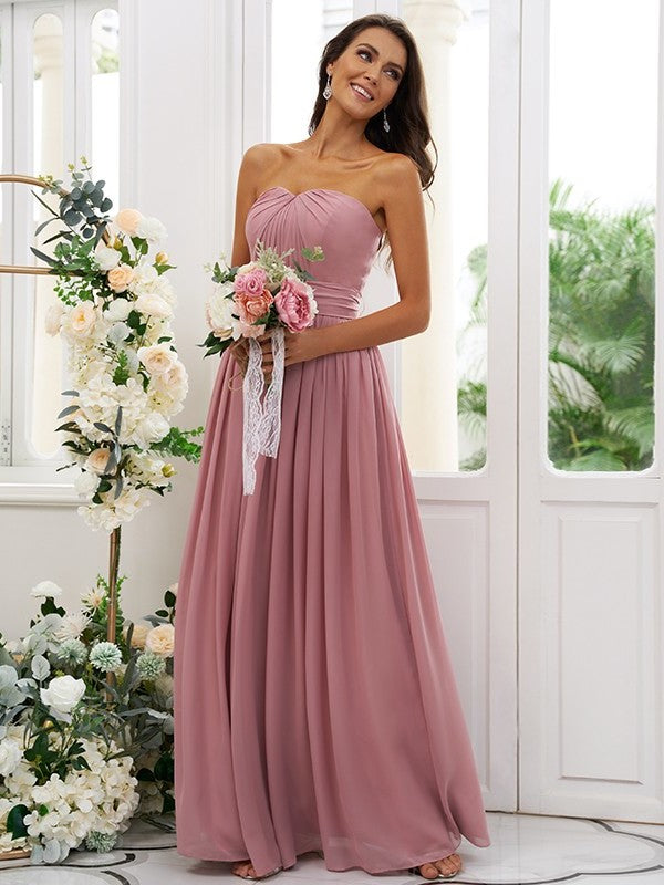 A-Line/Princess Chiffon Ruffles Strapless Sleeveless Floor-Length Bridesmaid Dresses DEP0004948