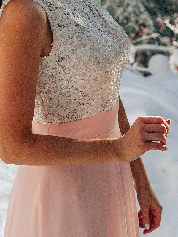 A-Line/Princess Chiffon Lace Jewel Sleeveless Floor-Length Dresses DEP0004355