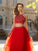 A-Line/Princess Spaghetti Straps Sleeveless Floor-Length Beading Tulle Two Piece Dresses DEP0003023