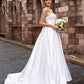 A-Line/Princess Satin Ruffles Straps Sleeveless Sweep/Brush Train Wedding Dresses DEP0006084