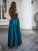 A-Line Spaghetti Straps Sleeveless Floor-Length With Lace Silk like Satin Dresses DEP0004785