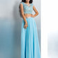 A-Line/Princess Sheer Neck Applique Short Sleeves Long Chiffon Two Piece Dresses DEP0002721