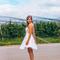 A-Line/Princess Lace Applique Spaghetti Straps Sleeveless Short/Mini Homecoming Dress DEP0004795