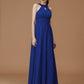 A-Line/Princess Halter Sleeveless Floor-Length Ruched Chiffon Bridesmaid Dresses DEP0005591