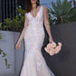 Trumpet/Mermaid Lace Applique V-neck Sleeveless Sweep/Brush Train Wedding Dresses DEP0005994