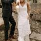 Sheath/Column Ruffles Sweep/Brush Train Sleeveless Straps Lace Wedding Dresses DEP0006913