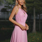 A-Line/Princess Chiffon Ruched Scoop Sleeveless Sweep/Brush Train Bridesmaid Dresses DEP0005014
