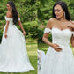 A-Line/Princess Lace Applique Off-the-Shoulder Sleeveless Sweep/Brush Train Wedding Dresses DEP0005911