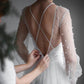 A-Line/Princess Tulle Beading Scoop Long Sleeves Sweep/Brush Train Wedding Dresses DEP0006985