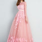 A-Line/Princess Scoop 3/4 Sleeves Floor-Length Applique Tulle Dresses DEP0002409