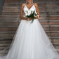 A-Line/Princess Tulle Ruffles V-neck Sleeveless Sweep/Brush Train Wedding Dresses DEP0006579
