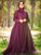 Ball Gown High Neck Tulle Applique Long Sleeves Sweep/Brush Train Muslim Dresses DEP0004669