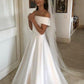 A-Line/Princess Off-the-Shoulder Sleeveless Sweep/Brush Train Ruffles Satin Wedding Dresses DEP0005973