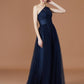 A-line/Princess One-Shoulder Lace Tulle Sleeveless Floor-Length Bridesmaid Dresses DEP0005736