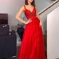 A-Line/Princess Floor-Length Applique V-neck Sleeveless Tulle Dresses DEP0004013