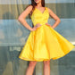 A-Line/Princess Sleeveless Straps Satin Ruffles Short/Mini Homecoming Dresses DEP0004385
