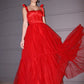 A-Line/Princess Lace Ruffles Square Sleeveless Floor-Length Dresses DEP0004708
