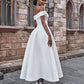A-Line/Princess Satin Ruffles Off-the-Shoulder Sleeveless Ankle-Length Wedding Dresses DEP0006529