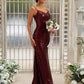 Sheath/Column Sequins Ruched Spaghetti Straps Sleeveless Floor-Length Bridesmaid Dresses DEP0004929