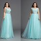 A-Line/Princess Scoop Rhinestone Sleeveless Long Tulle Plus Size Dresses DEP0002521