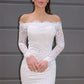 Sheath/Column Long Sleeves Off-the-Shoulder Lace Short/Mini Homecoming Dresses DEP0004231