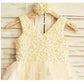 A-line/Princess V-neck Sleeveless Pearls Tea-Length Tulle Flower Girl Dresses DEP0007688