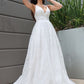 A-Line/Princess Lace Ruched V-neck Sleeveless Sweep/Brush Train Wedding Dresses DEP0006312