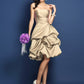 A-Line/Princess Strapless Ruched Sleeveless Short Satin Bridesmaid Dresses DEP0005671