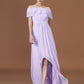 A-Line/Princess Asymmetrical Short Sleeves Off-the-Shoulder Ruched Chiffon Bridesmaid Dresses DEP0005829