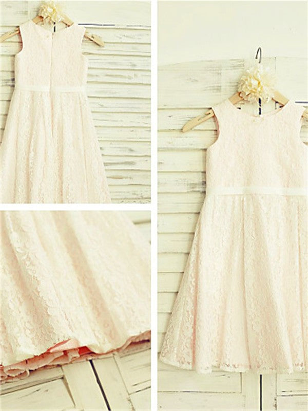 A-line/Princess Jewel Sleeveless Tea-Length Lace Flower Girl Dresses DEP0007910