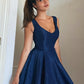 A-Line/Princess Straps Sleeveless Satin Layers Short/Mini Homecoming Dresses DEP0004493