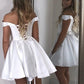 A-Line/Princess Satin Ruffles Off-the-Shoulder Sleeveless Short/Mini Homecoming Dress DEP0003294
