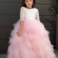 A-Line/Princess Tulle Lace Scoop 3/4 Sleeves Ankle-Length Flower Girl Dresses DEP0007497