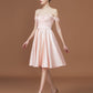 A-Line/Princess Applique Sweetheart Knee-Length Off-the-Shoulder Satin Bridesmaid Dresses DEP0005680